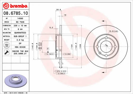 Breco BS 7508 Unventilated front brake disc BS7508: Buy near me in Poland at 2407.PL - Good price!