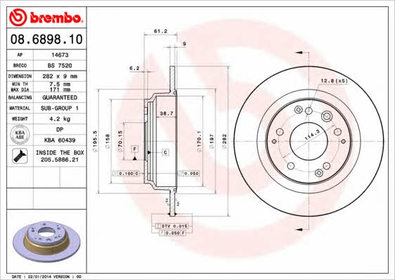 Breco BS 7520 Тормозной диск задний невентилируемый BS7520: Отличная цена - Купить в Польше на 2407.PL!