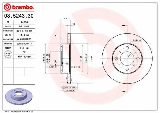 Breco BS 7549 Тормозной диск передний невентилируемый BS7549: Отличная цена - Купить в Польше на 2407.PL!