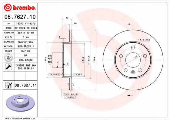 Breco BS 7574 Тормозной диск задний невентилируемый BS7574: Отличная цена - Купить в Польше на 2407.PL!