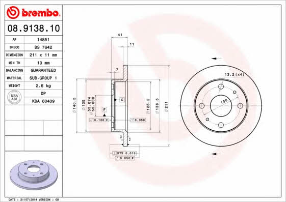Breco BS 7642 Тормозной диск передний невентилируемый BS7642: Отличная цена - Купить в Польше на 2407.PL!