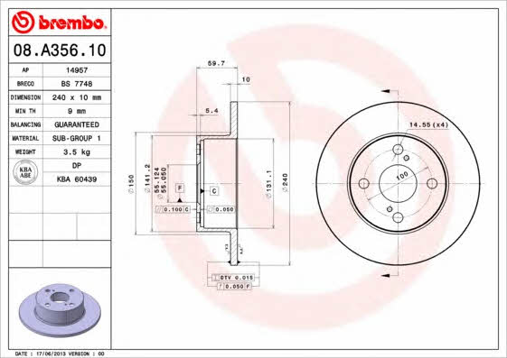 Breco BS 7748 Тормозной диск задний невентилируемый BS7748: Отличная цена - Купить в Польше на 2407.PL!