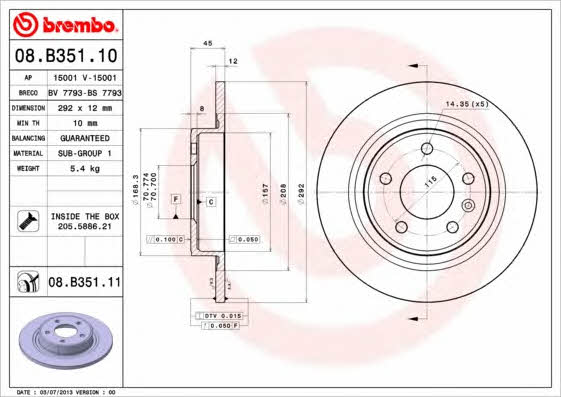 Breco BS 7793 Тормозной диск задний невентилируемый BS7793: Отличная цена - Купить в Польше на 2407.PL!