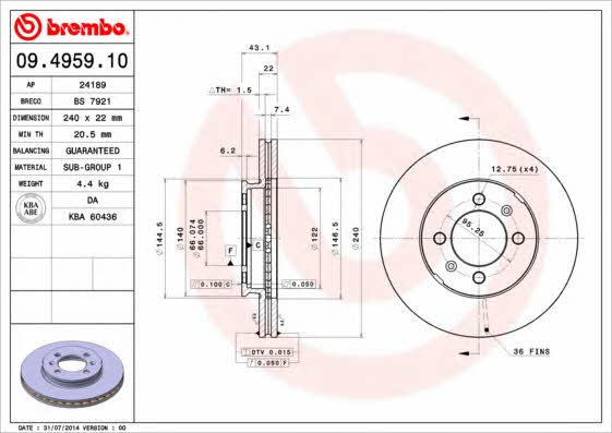 Breco BS 7921 Тормозной диск передний вентилируемый BS7921: Купить в Польше - Отличная цена на 2407.PL!