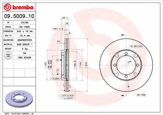 Breco BS 7928 Тормозной диск передний вентилируемый BS7928: Отличная цена - Купить в Польше на 2407.PL!