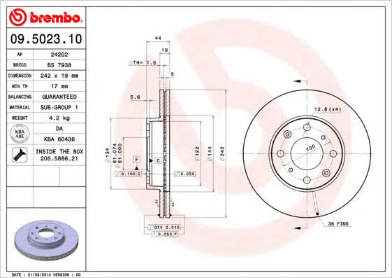 Breco BS 7938 Тормозной диск передний вентилируемый BS7938: Отличная цена - Купить в Польше на 2407.PL!