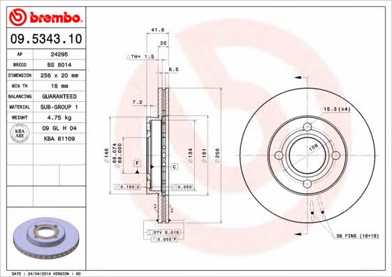 Breco BS 8014 Front brake disc ventilated BS8014: Buy near me in Poland at 2407.PL - Good price!