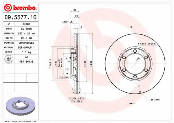 Breco BS 8056 Тормозной диск передний вентилируемый BS8056: Отличная цена - Купить в Польше на 2407.PL!