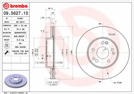 Breco BS 8074 Тормозной диск передний вентилируемый BS8074: Отличная цена - Купить в Польше на 2407.PL!