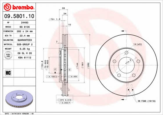 Breco BS 8135 Тормозной диск передний вентилируемый BS8135: Отличная цена - Купить в Польше на 2407.PL!