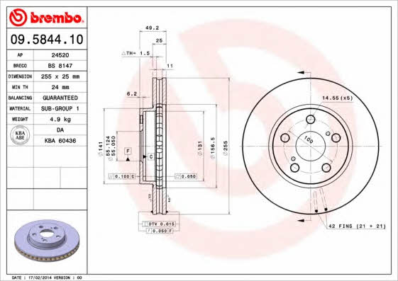 Breco BS 8147 Тормозной диск передний вентилируемый BS8147: Отличная цена - Купить в Польше на 2407.PL!