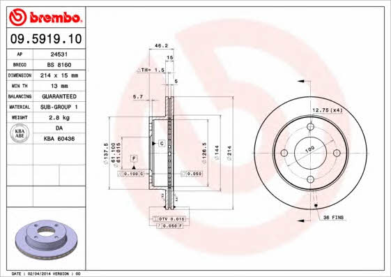 Breco BS 8160 Тормозной диск передний вентилируемый BS8160: Отличная цена - Купить в Польше на 2407.PL!