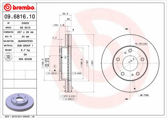 Breco BS 8210 Тормозной диск передний вентилируемый BS8210: Отличная цена - Купить в Польше на 2407.PL!