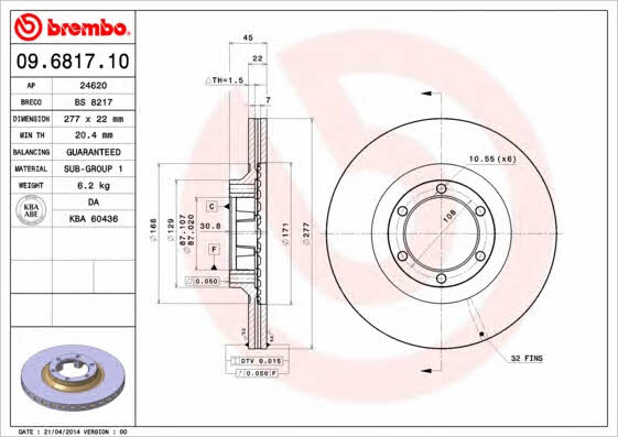 Breco BS 8217 Тормозной диск передний вентилируемый BS8217: Отличная цена - Купить в Польше на 2407.PL!