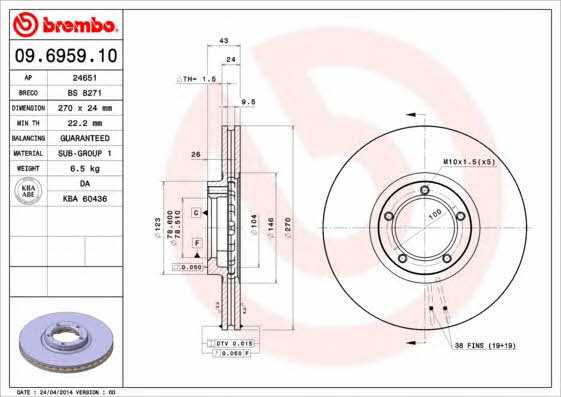 Breco BS 8271 Тормозной диск передний вентилируемый BS8271: Отличная цена - Купить в Польше на 2407.PL!