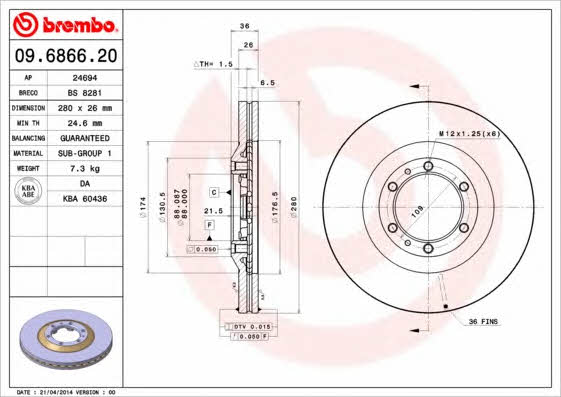Breco BS 8281 Тормозной диск передний вентилируемый BS8281: Отличная цена - Купить в Польше на 2407.PL!