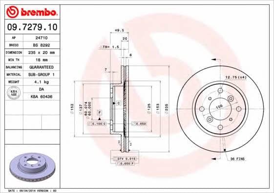 Breco BS 8292 Тормозной диск передний вентилируемый BS8292: Отличная цена - Купить в Польше на 2407.PL!