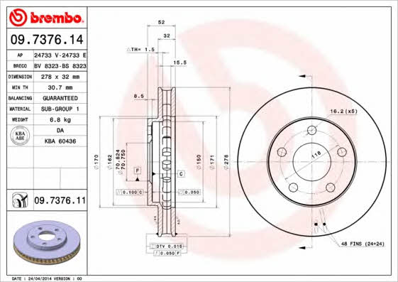 Breco BS 8323 Тормозной диск передний вентилируемый BS8323: Отличная цена - Купить в Польше на 2407.PL!