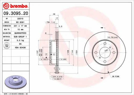 Breco BS 8381 Wentylowana przednia tarcza hamulcowa BS8381: Dobra cena w Polsce na 2407.PL - Kup Teraz!