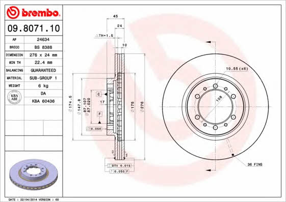 Breco BS 8388 Тормозной диск передний вентилируемый BS8388: Отличная цена - Купить в Польше на 2407.PL!