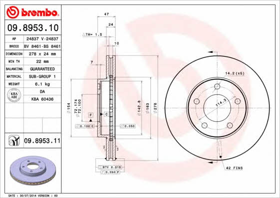 Breco BS 8461 Тормозной диск передний вентилируемый BS8461: Отличная цена - Купить в Польше на 2407.PL!