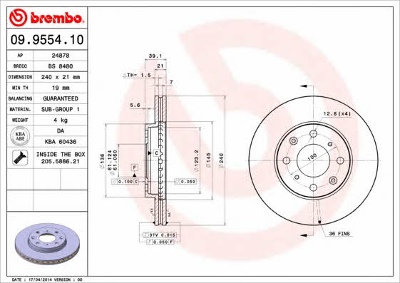Breco BS 8480 Тормозной диск передний вентилируемый BS8480: Отличная цена - Купить в Польше на 2407.PL!