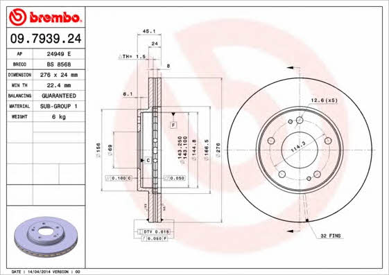 Breco BS 8568 Тормозной диск передний вентилируемый BS8568: Отличная цена - Купить в Польше на 2407.PL!