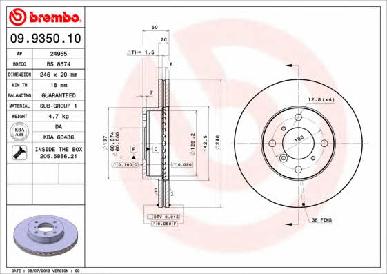 Breco BS 8574 Тормозной диск передний вентилируемый BS8574: Отличная цена - Купить в Польше на 2407.PL!