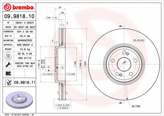 Breco BS 8637 Тормозной диск передний вентилируемый BS8637: Отличная цена - Купить в Польше на 2407.PL!