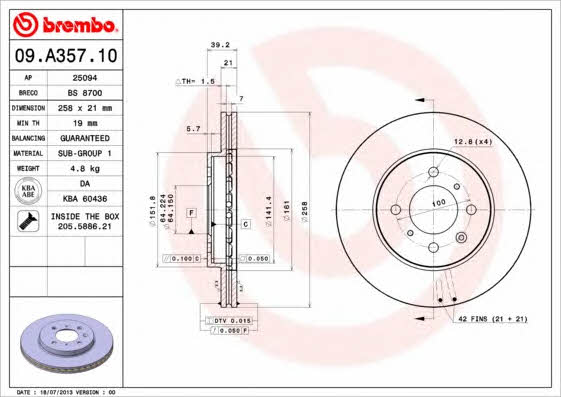 Breco BS 8700 Диск гальмівний передній вентильований BS8700: Приваблива ціна - Купити у Польщі на 2407.PL!