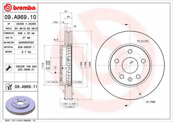 Breco BS 8816 Тормозной диск передний вентилируемый BS8816: Отличная цена - Купить в Польше на 2407.PL!