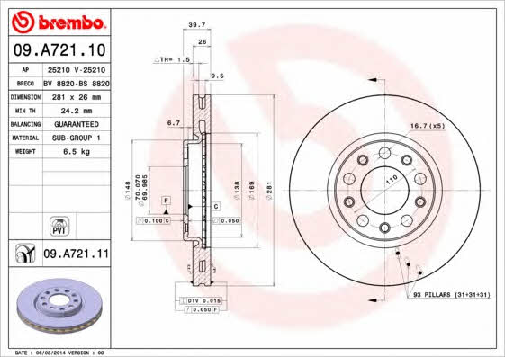 Breco BS 8820 Тормозной диск передний вентилируемый BS8820: Отличная цена - Купить в Польше на 2407.PL!