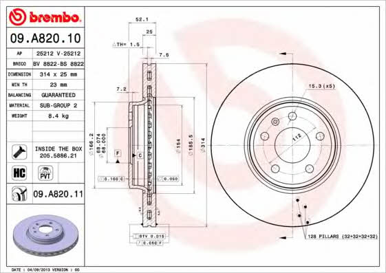 Breco BS 8822 Тормозной диск передний вентилируемый BS8822: Отличная цена - Купить в Польше на 2407.PL!