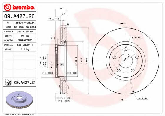 Breco BS 8834 Тормозной диск передний вентилируемый BS8834: Отличная цена - Купить в Польше на 2407.PL!