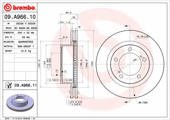Breco BS 8836 Тормозной диск передний вентилируемый BS8836: Отличная цена - Купить в Польше на 2407.PL!