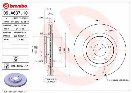 Breco BS 8843 Тормозной диск передний вентилируемый BS8843: Отличная цена - Купить в Польше на 2407.PL!