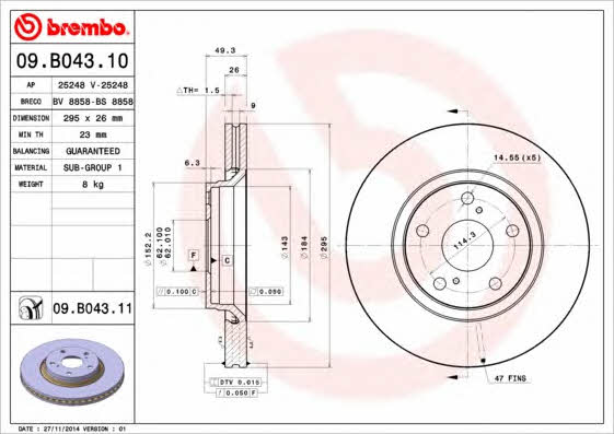 Breco BS 8858 Тормозной диск передний вентилируемый BS8858: Отличная цена - Купить в Польше на 2407.PL!