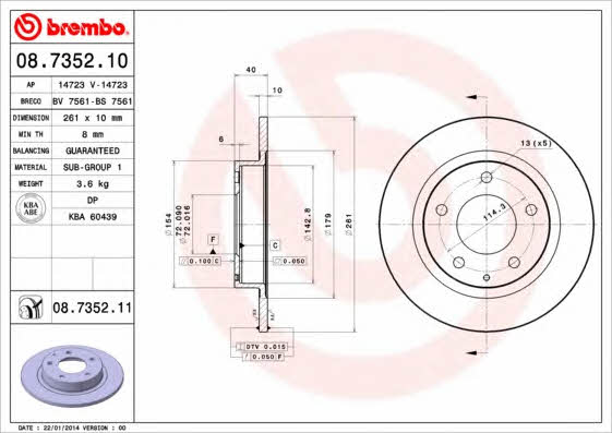 Breco BV 7561 Rear brake disc, non-ventilated BV7561: Buy near me in Poland at 2407.PL - Good price!