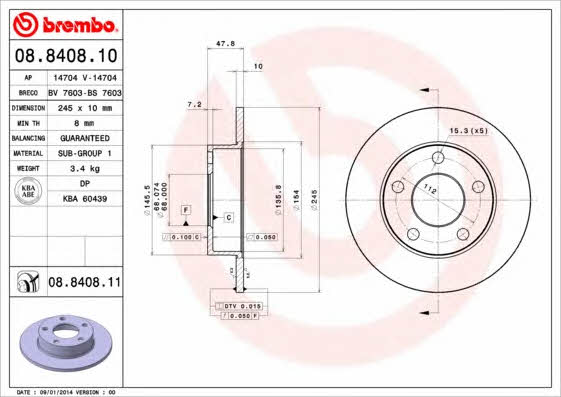 Breco BV 7603 Rear brake disc, non-ventilated BV7603: Buy near me in Poland at 2407.PL - Good price!