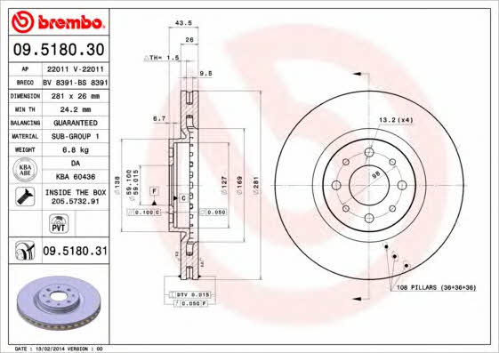 Breco BV 8391 Front brake disc ventilated BV8391: Buy near me in Poland at 2407.PL - Good price!