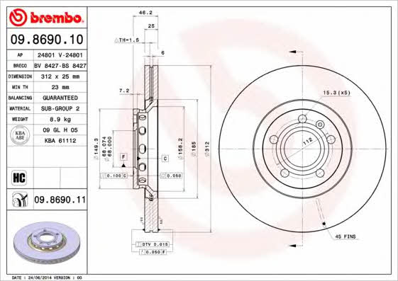 Breco BV 8427 Front brake disc ventilated BV8427: Buy near me at 2407.PL in Poland at an Affordable price!