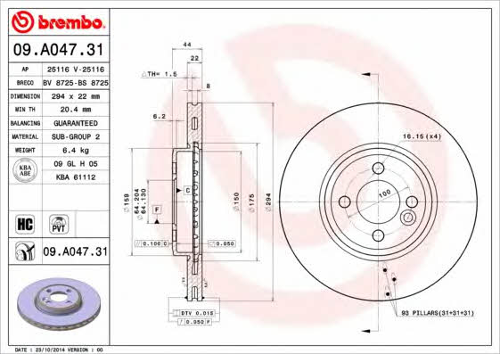 Breco BV 8725 Front brake disc ventilated BV8725: Buy near me in Poland at 2407.PL - Good price!