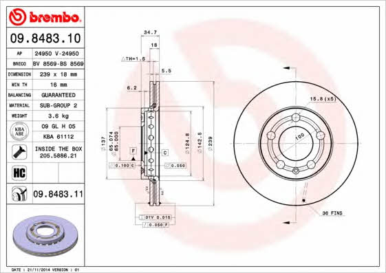 Breco BV 8569 Front brake disc ventilated BV8569: Buy near me in Poland at 2407.PL - Good price!