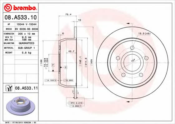 Breco BV 6036 Rear brake disc, non-ventilated BV6036: Buy near me in Poland at 2407.PL - Good price!