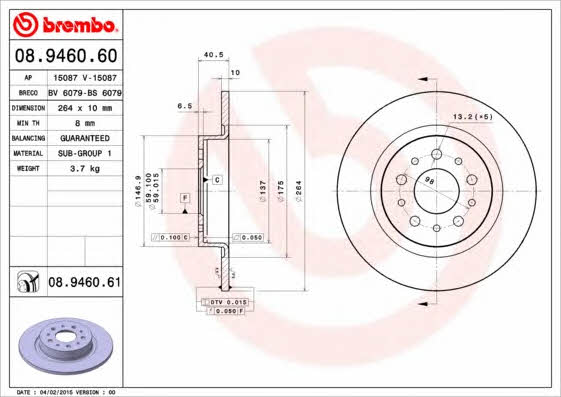 Breco BS 6079 Тормозной диск задний невентилируемый BS6079: Отличная цена - Купить в Польше на 2407.PL!