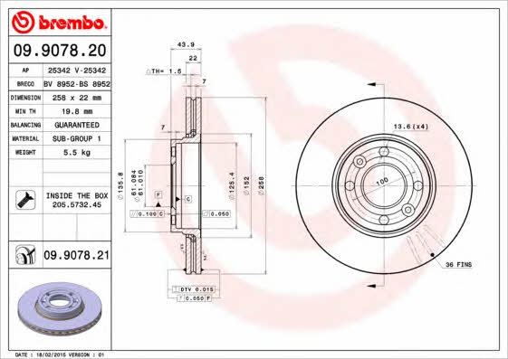 Breco BV 8952 Front brake disc ventilated BV8952: Buy near me in Poland at 2407.PL - Good price!