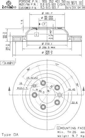 Wentylowana tarcza hamulcowa z tyłu Brembo 09.9871.11