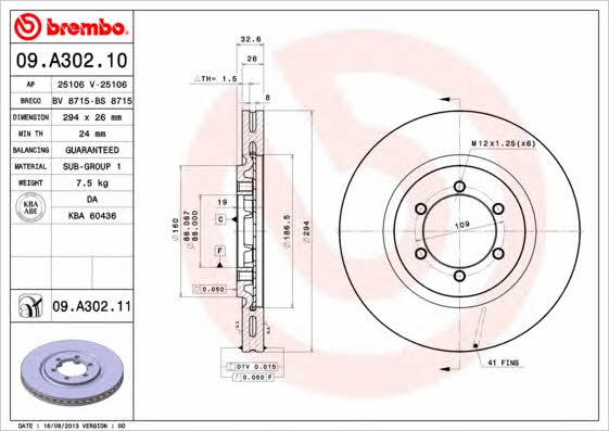 Brembo 09.A302.10 Ventilated disc brake, 1 pcs. 09A30210: Buy near me in Poland at 2407.PL - Good price!