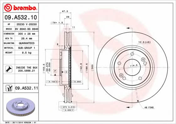 Brembo 09.A532.10 Ventilated disc brake, 1 pcs. 09A53210: Buy near me in Poland at 2407.PL - Good price!