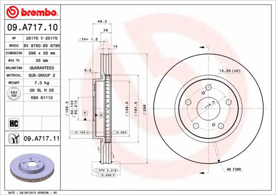 Brembo 09.A717.10 Ventilated disc brake, 1 pcs. 09A71710: Buy near me in Poland at 2407.PL - Good price!